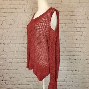 Maurices Red Open-Knit Cold Shoulder Sweater